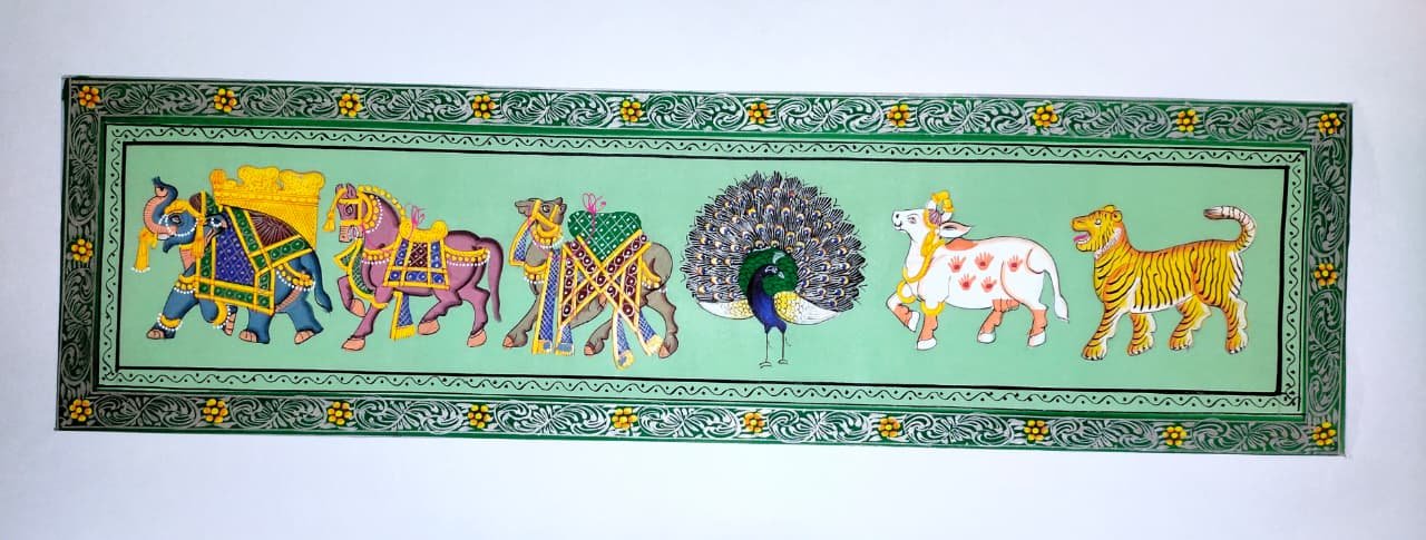 Royal Procession Panel, Green – Rajasthani-Inspired Painting