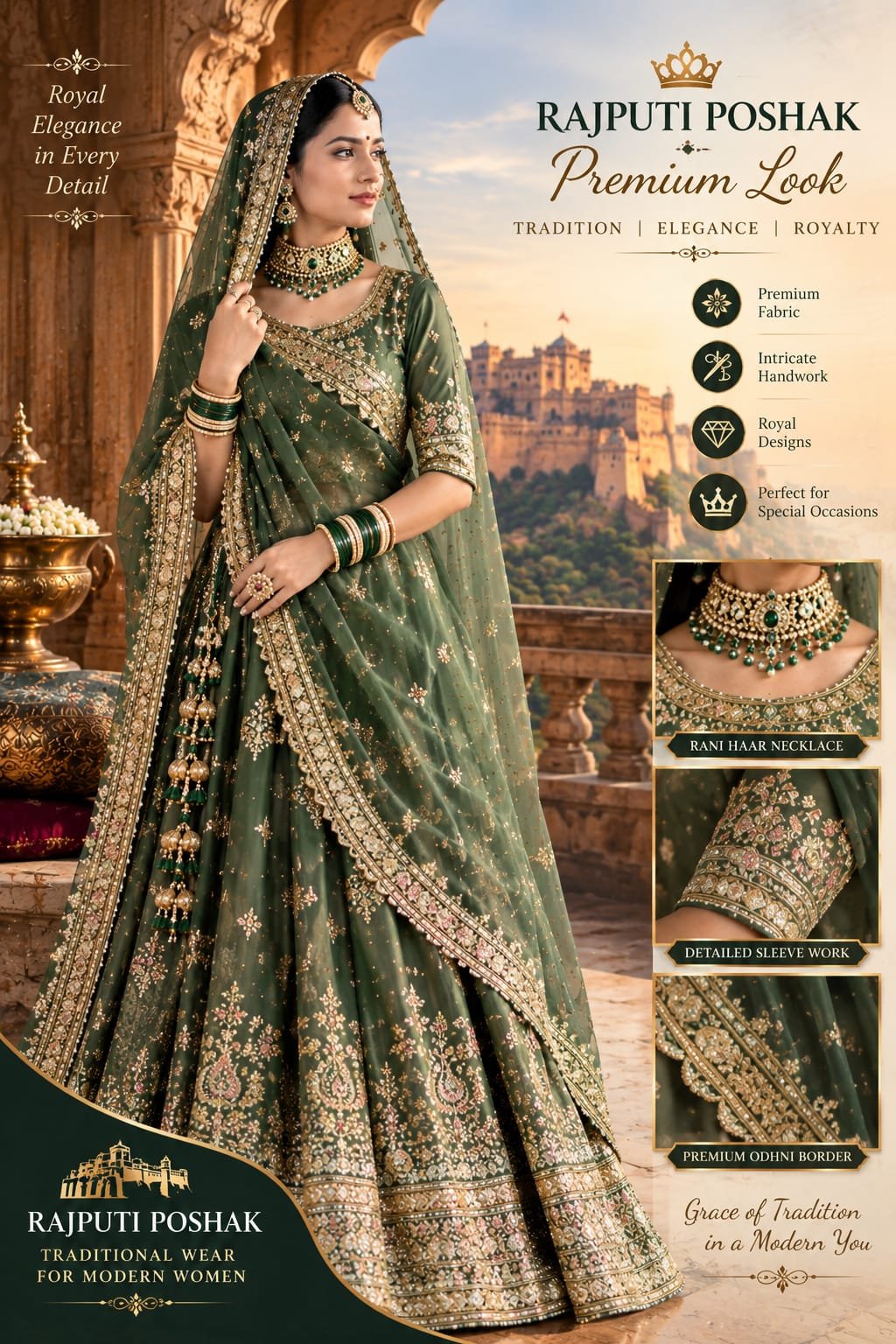 Olive Green Rajputi Poshak