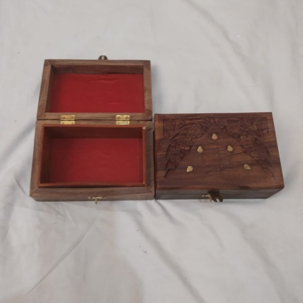 Wooden Jewellery Box with Red Velvet Lining
