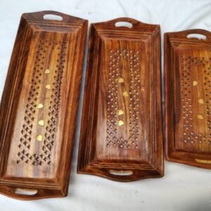 Set of 3 Inlaid Wooden Serving Trays